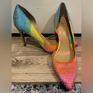 INC International Concepts Women's Rainbow Rhinestone 4” Heels size 9